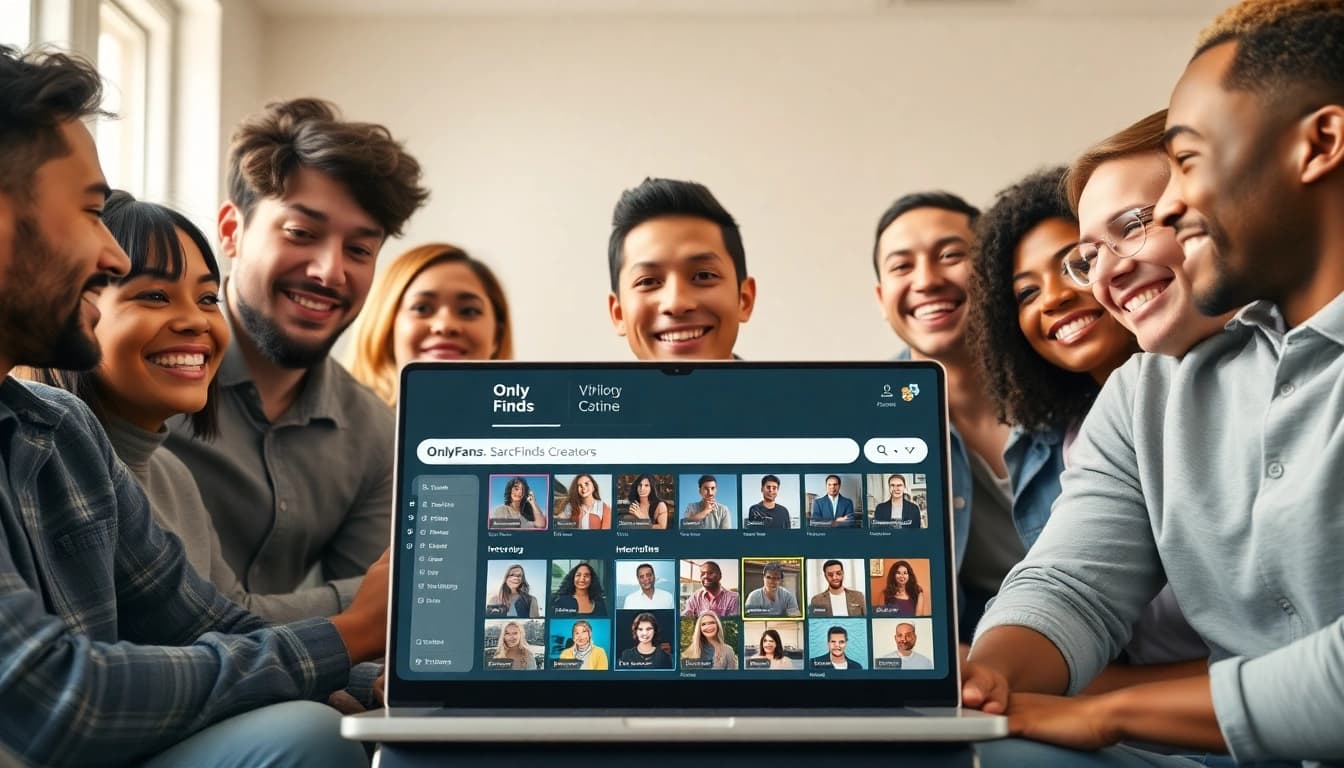 OnlyFans Search results displayed on a laptop, showcasing diverse creators and categories.