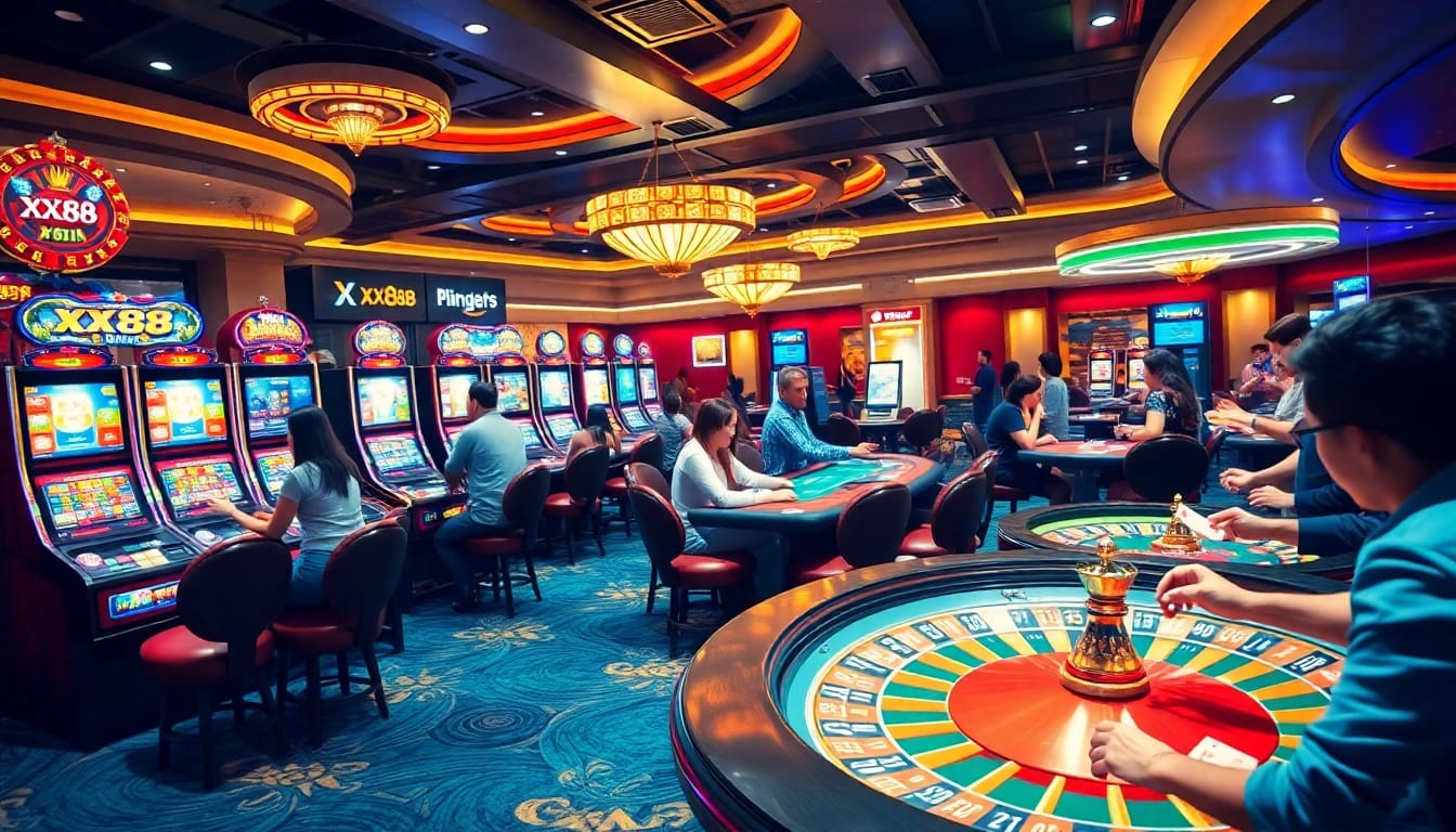 Feel the excitement of XX88 as players engage in thrilling casino games with poker chips.