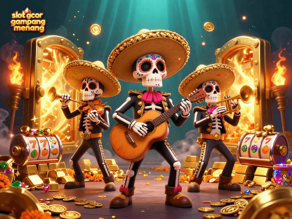 Experience the excitement of slot gacor gampang menang with this vibrant 3D illustration featuring a lively mariachi band celebrating wins.