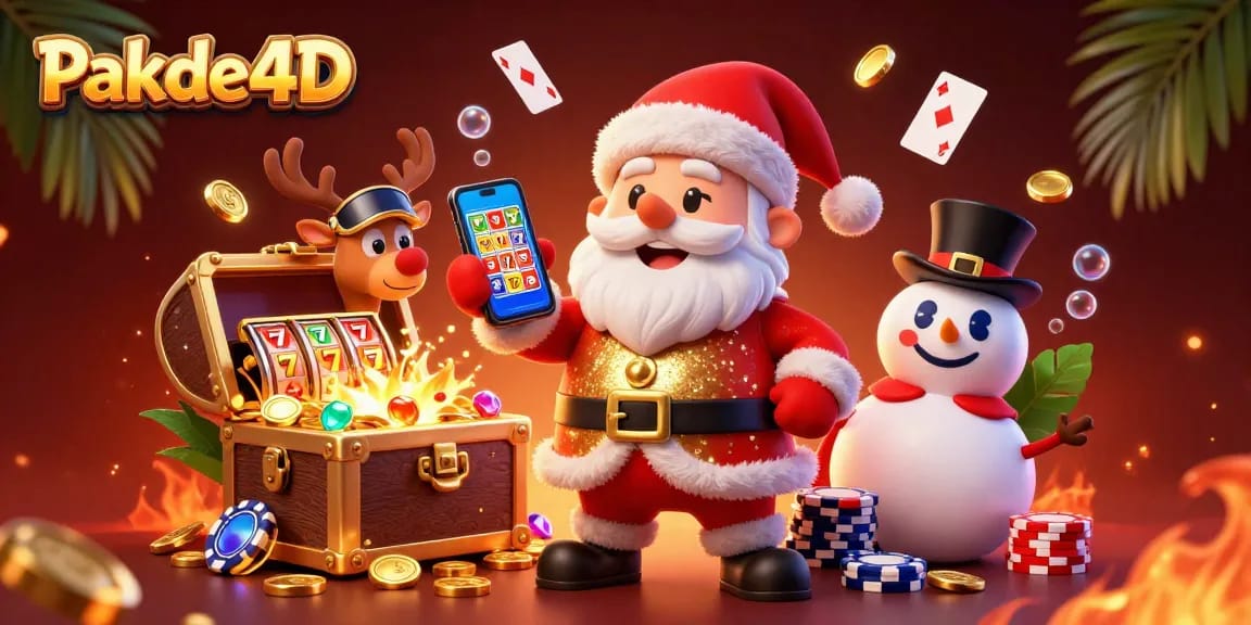 Feel the excitement with Pakde4D as Santa engages in thrilling jackpot slots surrounded by festive elements.