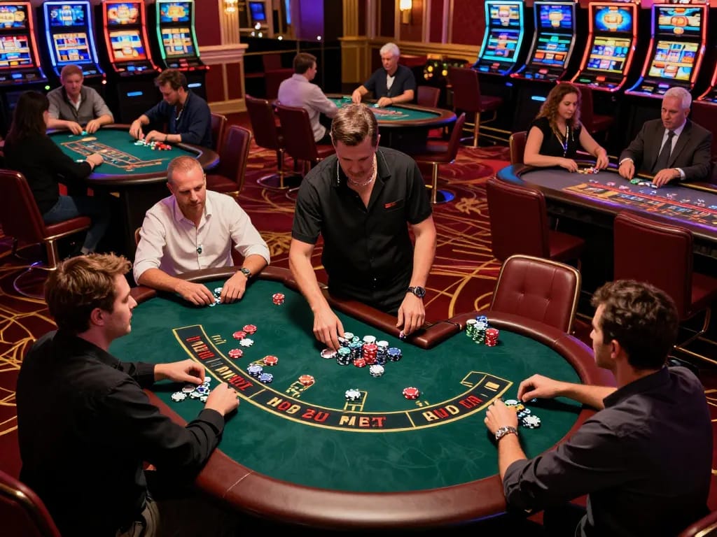 Players enjoying exciting gaming sessions at https://saobet.deal/ with colorful chips and vibrant atmosphere