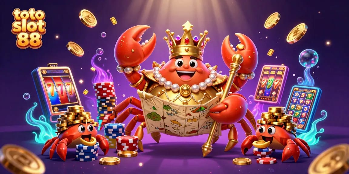 Experience big wins with toto slot 88 amidst a vibrant casino scene filled with treasures and dynamic game elements.