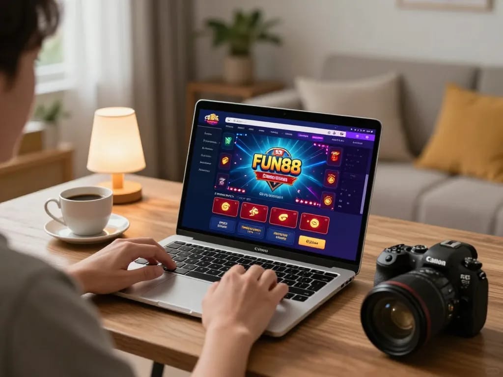 Engaging online fun88 gaming session at home, showcasing vibrant interface and cozy atmosphere.