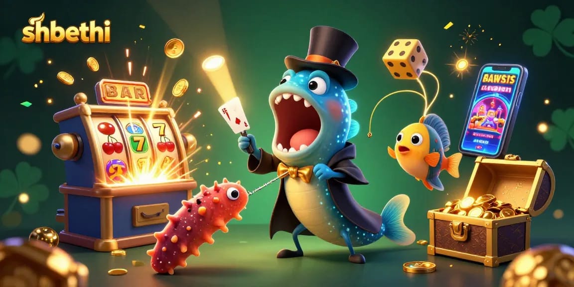 Experience thrilling gameplay with shbethi as a bioluminescent eel performs magic in a vibrant casino scene.