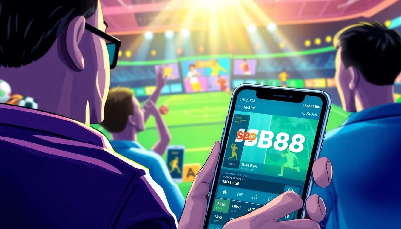 Menggambarkan pengalaman taruhan online SBOBET88 dengan pemain yang antusias pada platform taruhan olahraga.