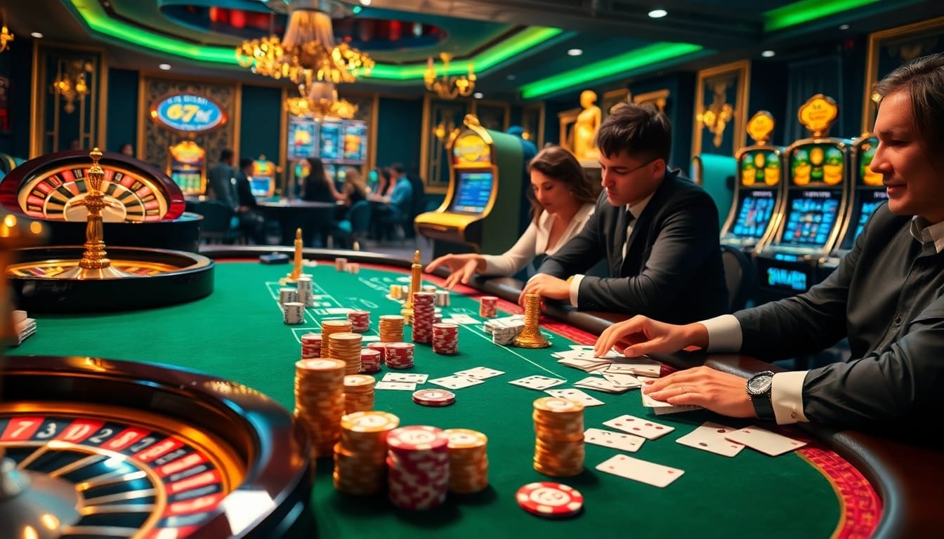 Exciting poker action at 5Z7779 casino, highlighting luxury chips and roulette.