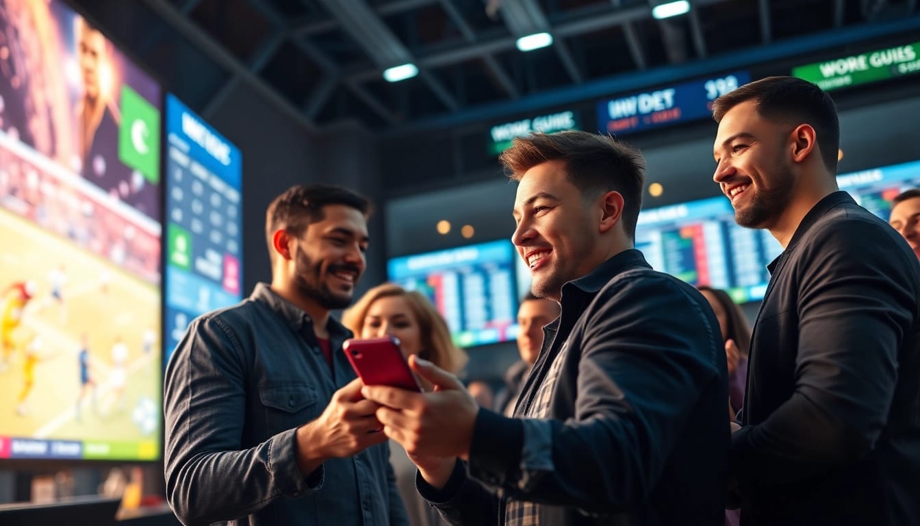 Engaging online Betting atmosphere with enthusiastic bettors in a modern sportsbook.