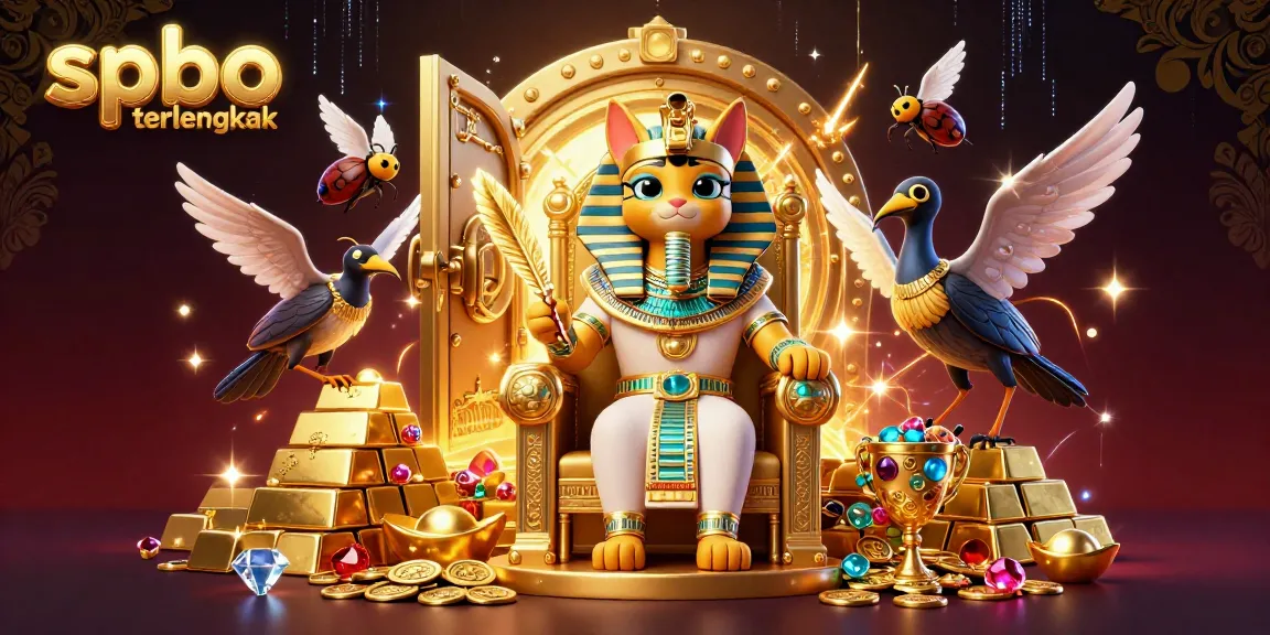 Experience the excitement of spbo terlengkap with this vibrant casino scene featuring a cartoon pharaoh and riches.