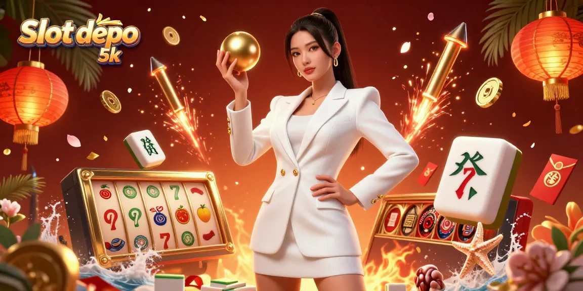 Experience the thrill of Slot depo 5k with a stunning 3D casino scene featuring vibrant gaming elements.