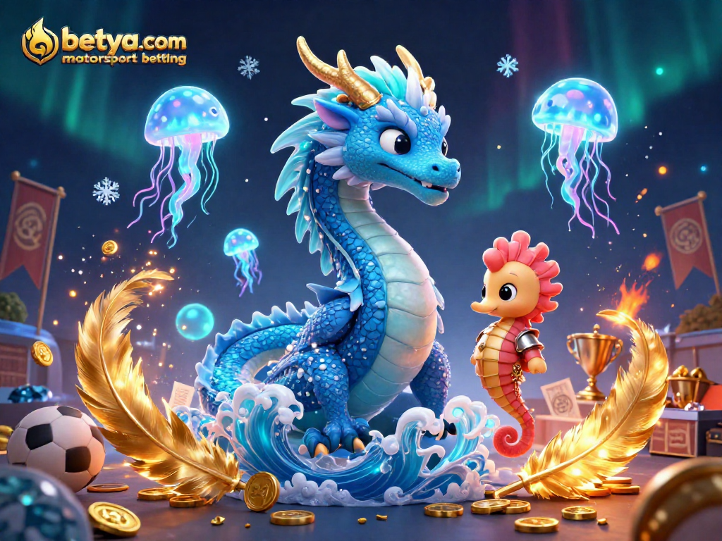 Experience thrilling betya.com motorsport betting with an energetic 3D dragon and betting elements.