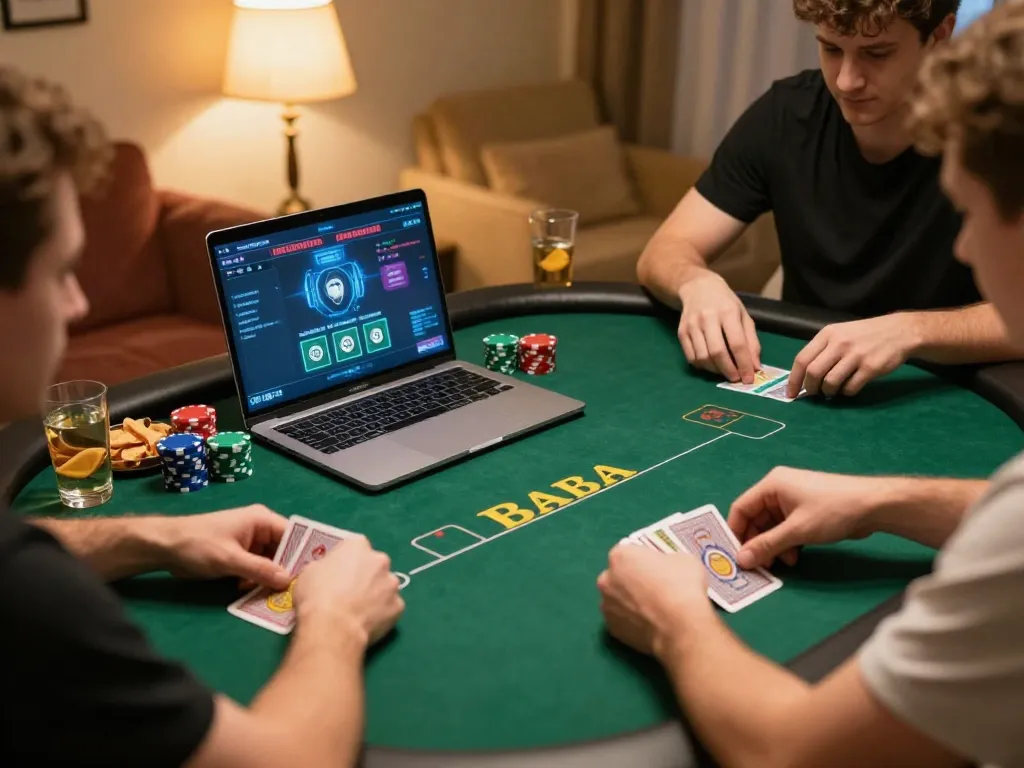 Engaging gameplay on trang chủ mm88 as players analyze their cards in a cozy online poker setting