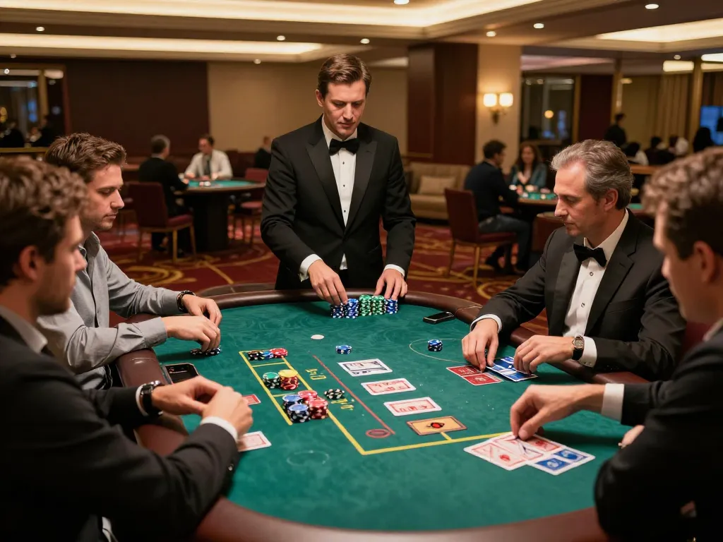 gbong players engaging in a thrilling blackjack game, focusing on strategic bets and dealer actions.