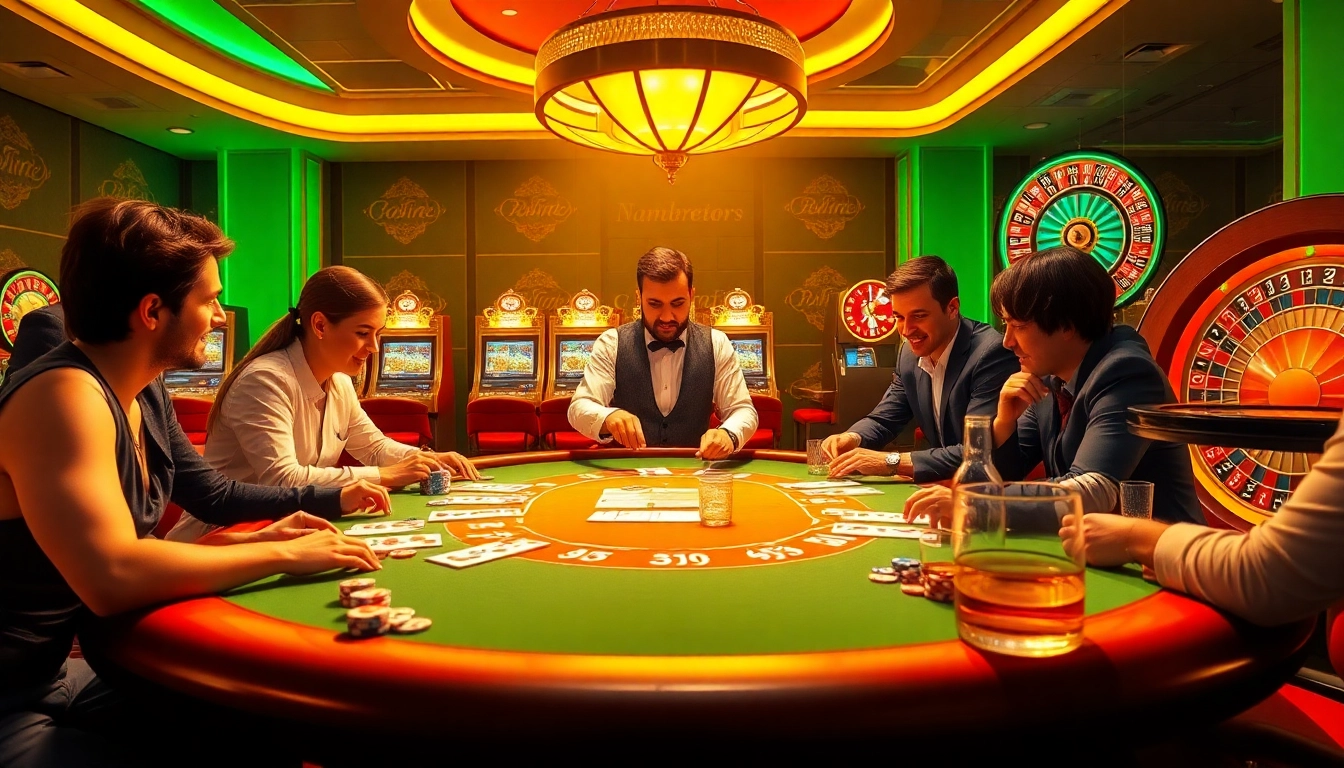 Exciting poker game at a luxurious casino highlighting https://www.vvjl11.com/ with vibrant chips and cards.