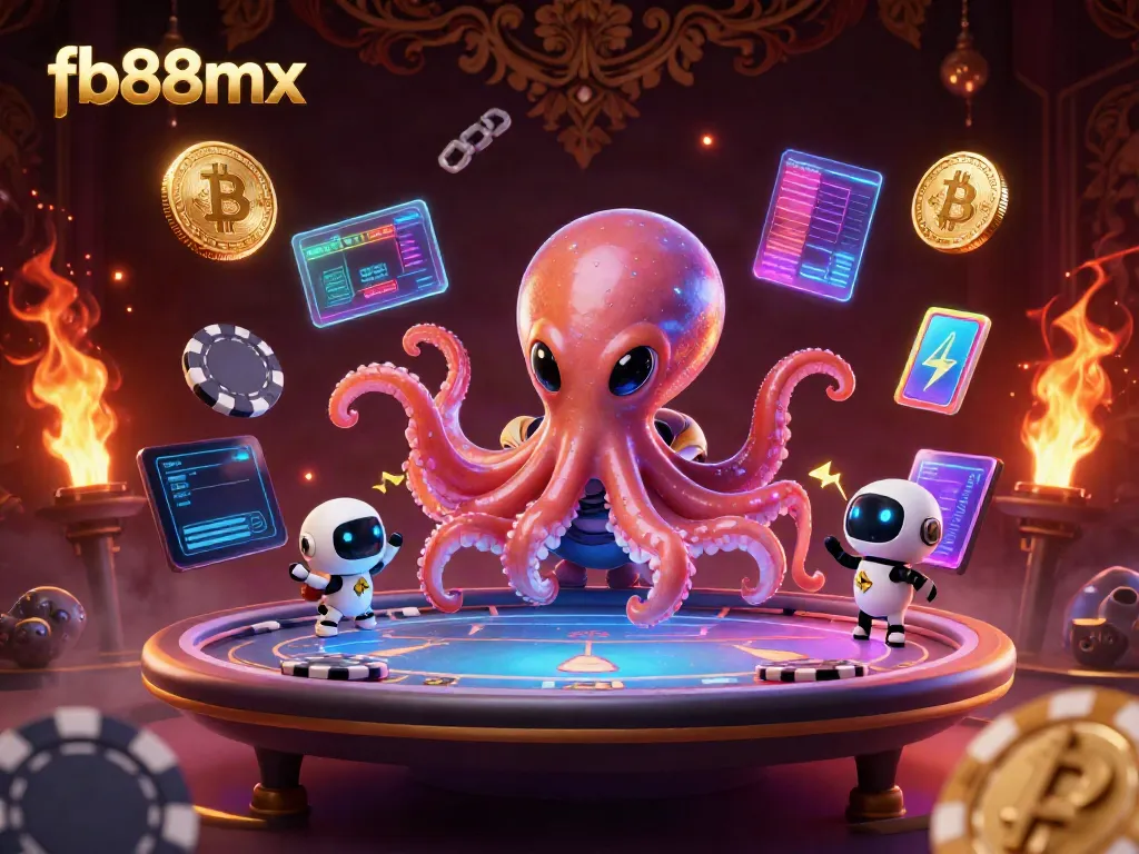 Experience thrilling gaming at fb88mx with an alien octopus dealing holographic poker.