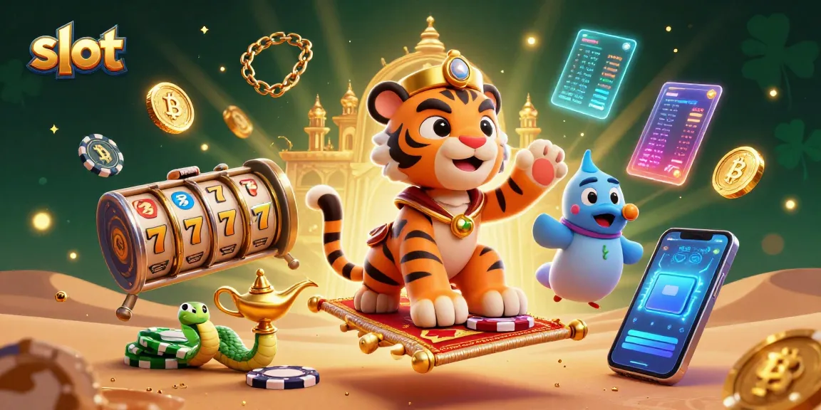 Spin slot reels for a chance to win big in this vibrant casino illustration featuring 3D characters and digital currency!