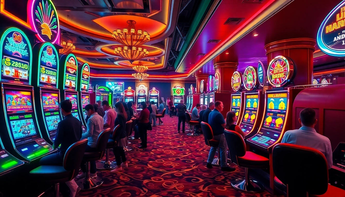 arushoki di kasino yang ramai dengan pemain yang bersemangat dan mesin slot berwarna-warni.