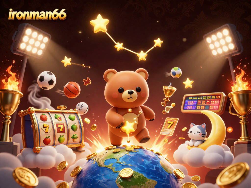Play exciting slot games with ironman66 as the constellation bear gathers coins in a dynamic casino scene.