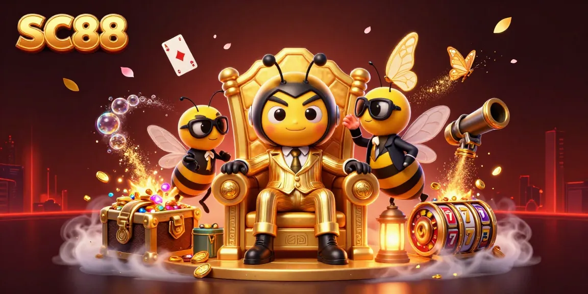 SC88 players experience captivating slot games amid a vibrant casino scene filled with gold and excitement.