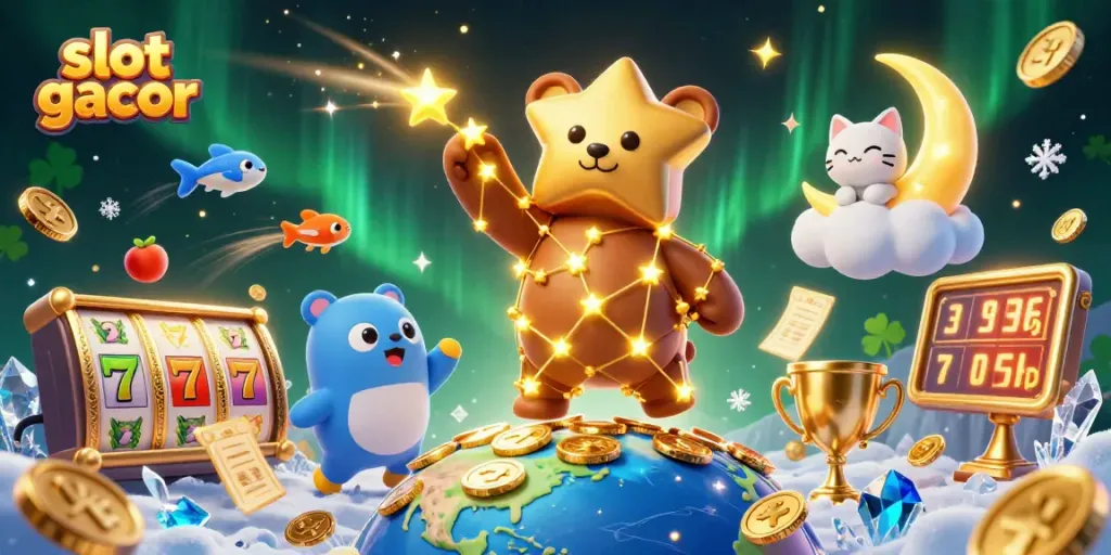 Putaran slot gacor menarik perhatian dengan simbol emas, jackpot, dan momen keberuntungan.