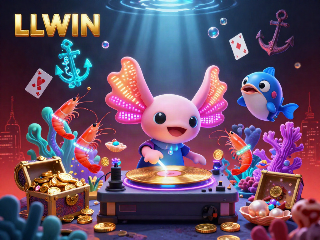 Experience the vibrant and dynamic world of LLWIN casino with an exciting underwater DJ scene illustrating fun gaming elements.
