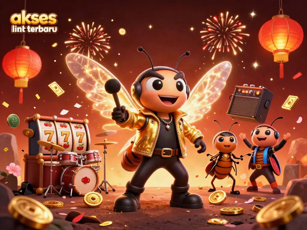 Mengakses link slot terbaru dengan perayaan slot online yang penuh warna dan karakter animasi menarik.