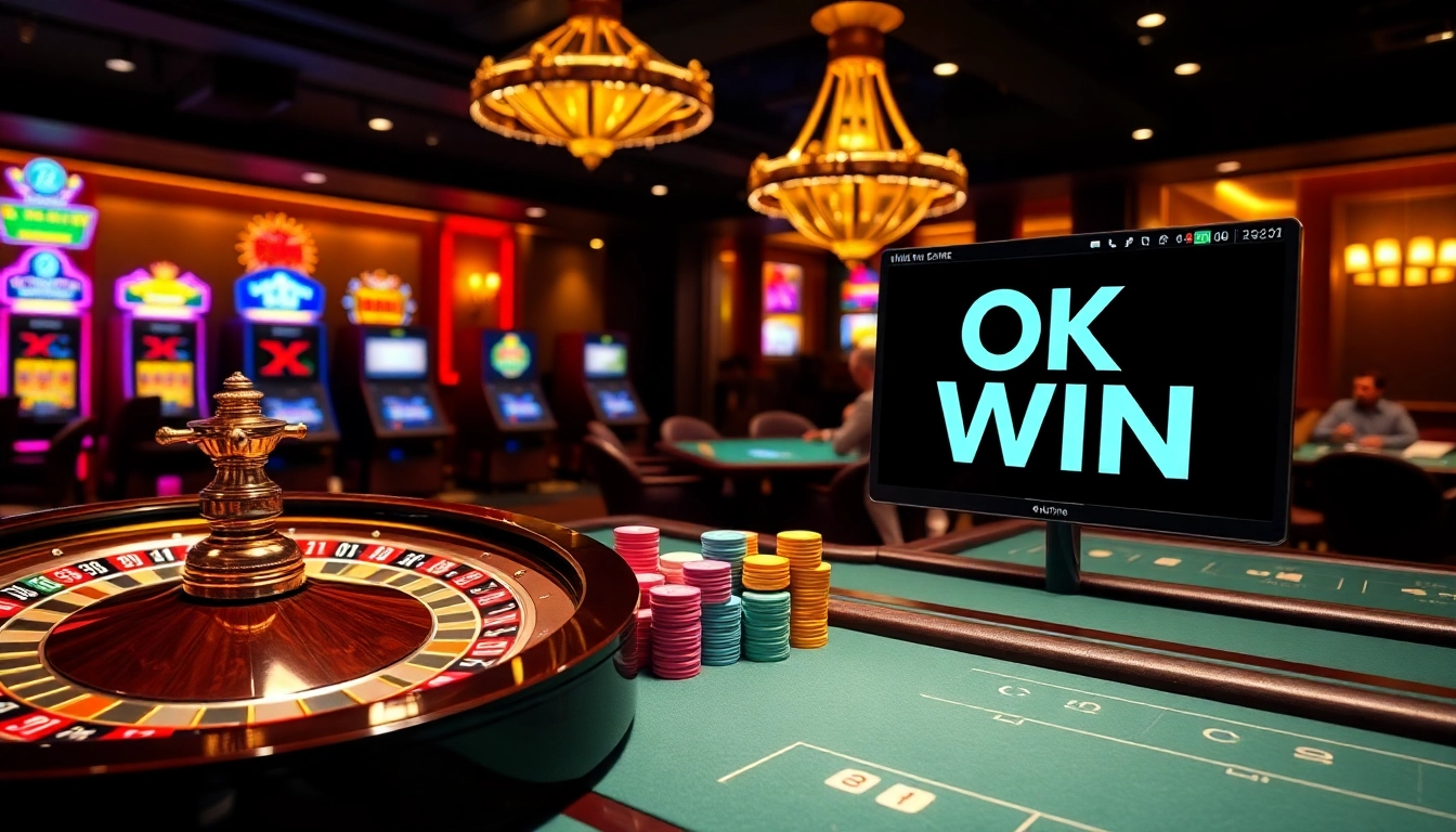 Experience the thrill of OK WIN while playing at dynamic casino tables with vibrant visual elements.