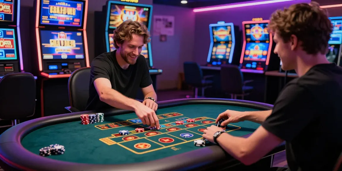 Player engaging with credit card casinos in lively online gaming environment, showcasing vibrant casino elements and a fun atmosphere.