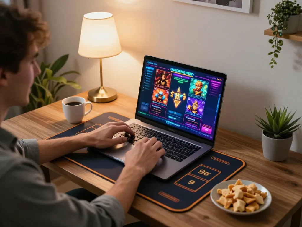 Pengguna Tante77 memasang taruhan strategis di pengaturan permainan kasino online yang penuh warna.