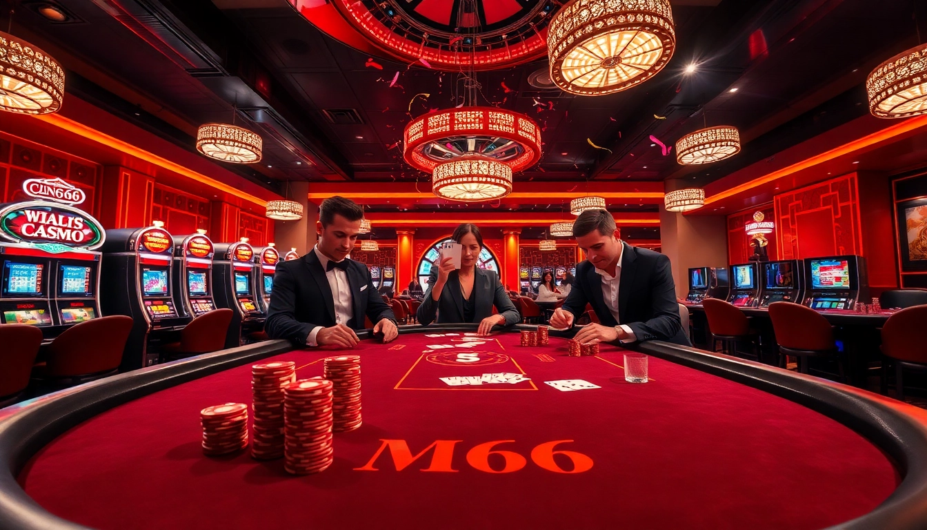 Experience the thrill at MB66 with players enjoying poker and lavish casino ambiance.