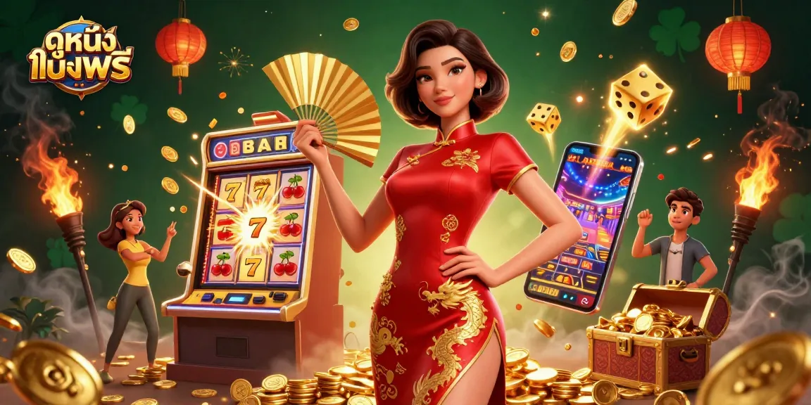 Experience ดูหนังออนไลน์ฟรี with vibrant visuals and dynamic casino gaming elements in this rich 3D illustration.
