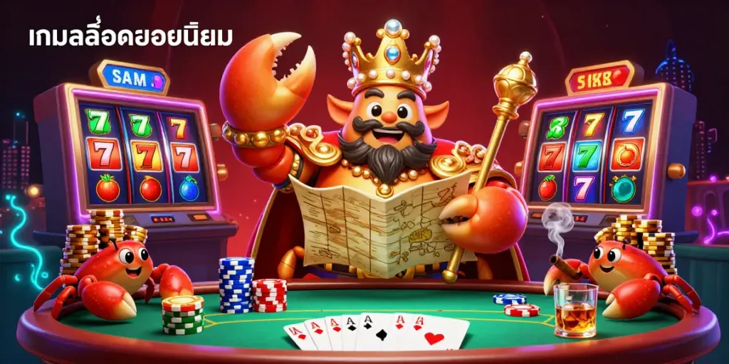 Experience the excitement of เกมสล็อตยอดนิยม as animated characters revel in a dynamic casino setting.