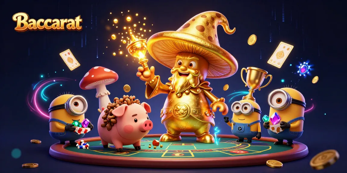 Baccarat scene with a golden wizard and treasure elements enhancing the gambling experience.