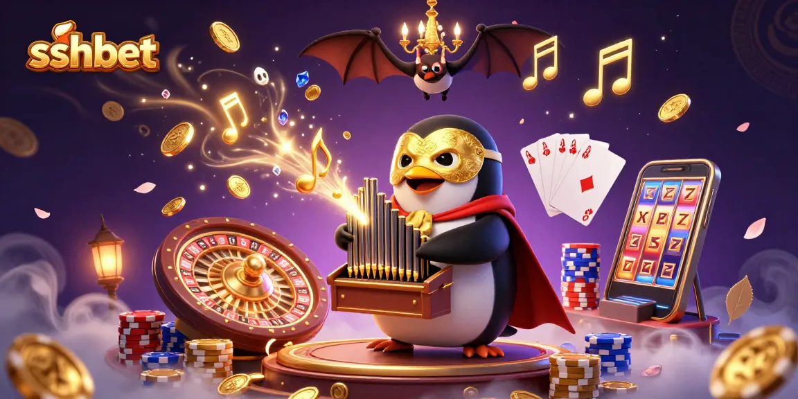 Experience thrilling gameplay at sshbet with masked penguin organist, spinning roulette, and explosive winnings.