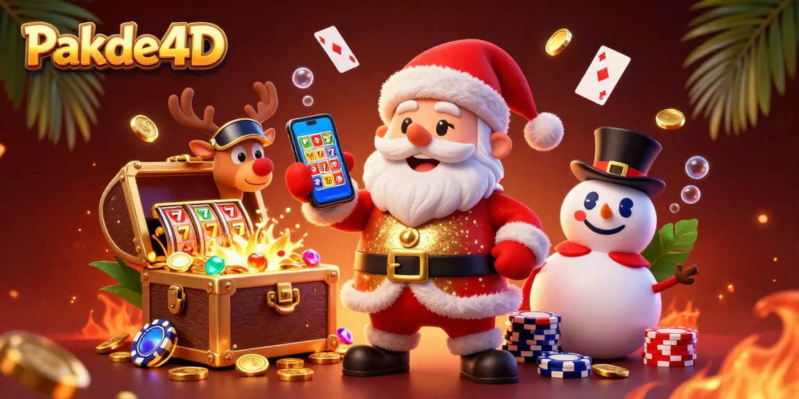 Feel the excitement with Pakde4D as Santa engages in thrilling jackpot slots surrounded by festive elements.