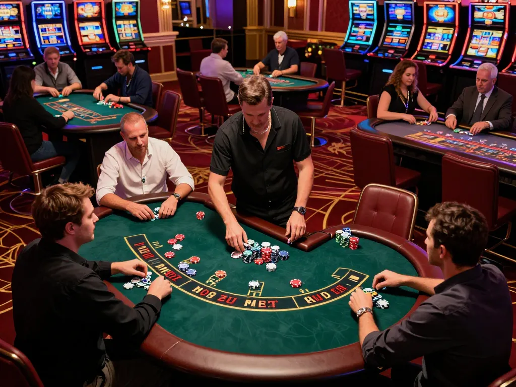 Players enjoying exciting gaming sessions at https://saobet.deal/ with colorful chips and vibrant atmosphere