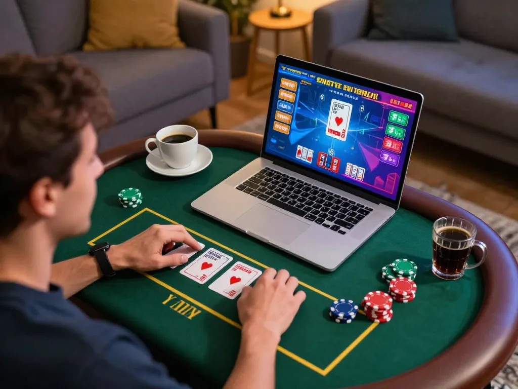 Enjoying an exciting live dealer game on Rik vip in a cozy home setting.