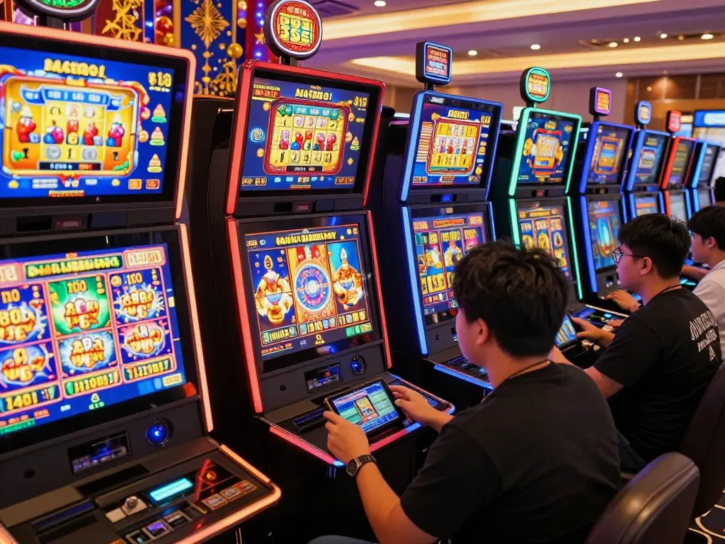 Exciting gaming atmosphere at rusuntogel platform with players engaging in slot gacor.