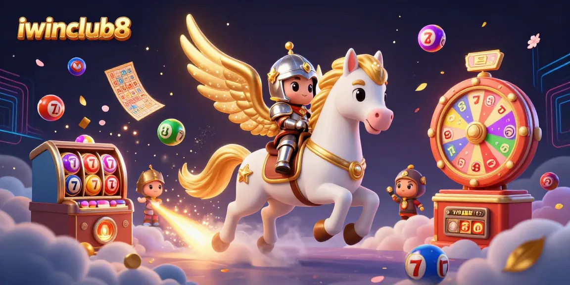 Join the iwinclub8 adventure as a celestial horse gallops through a vibrant casino world filled with excitement!