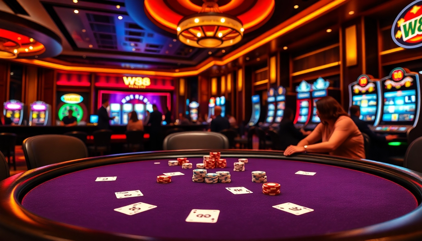 W88 poker table with luxurious chips and vibrant atmosphere for high-stakes gambling.