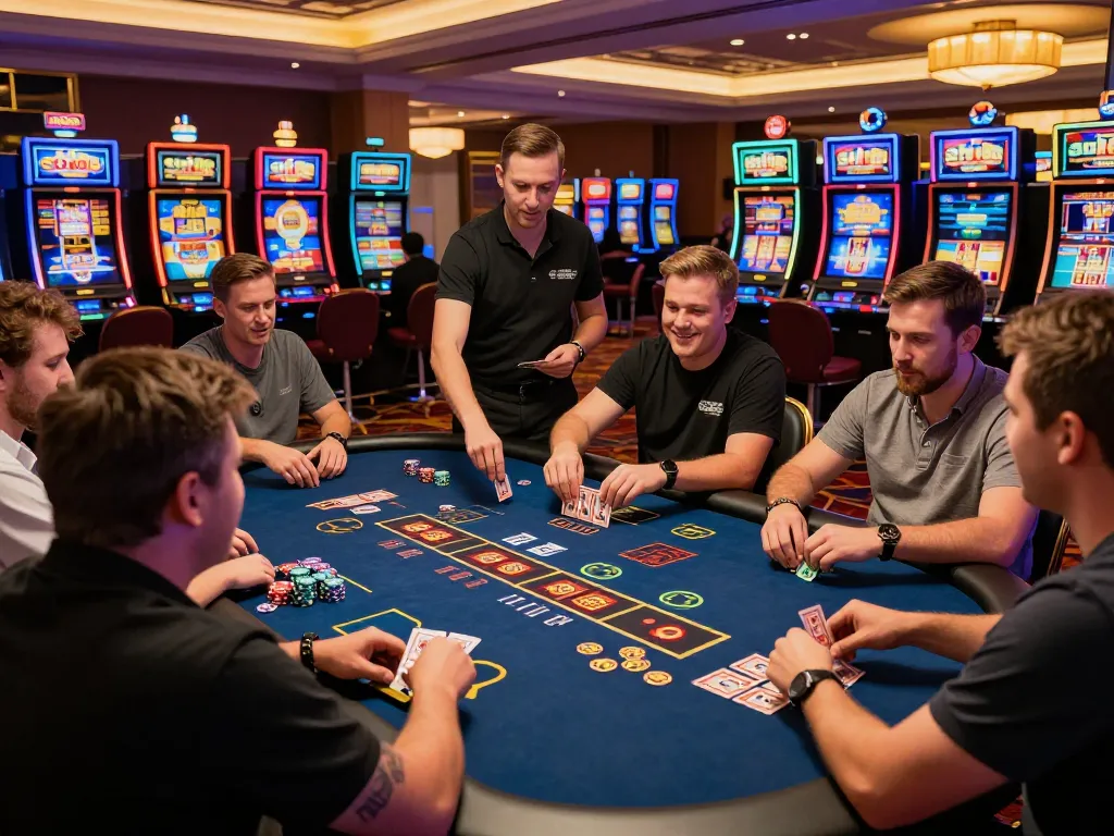 Players betting at a lively Slot88 table, showcasing anticipated gameplay and vibrant casino environment.