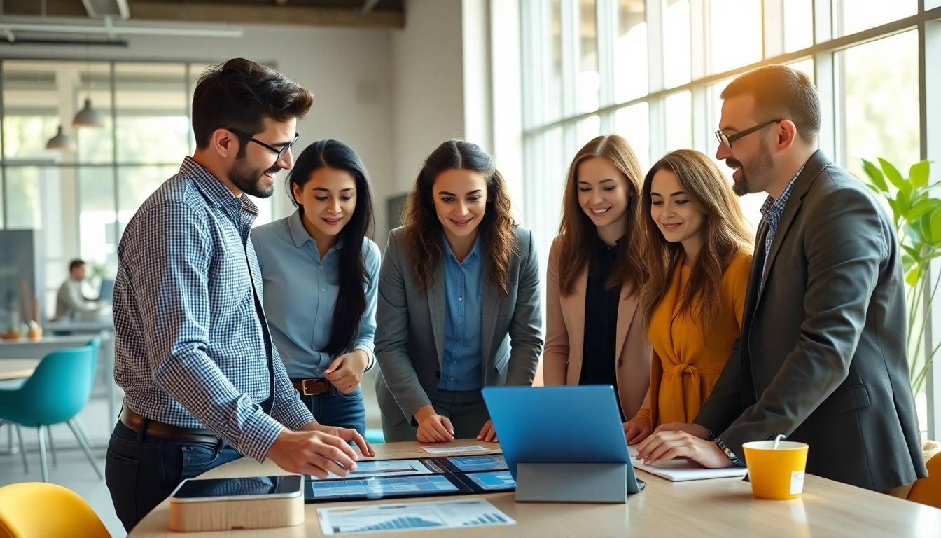 Business automation experts near me guiding business owners with innovative solutions in a modern office.