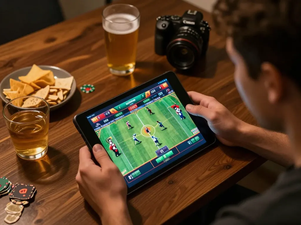 Net88 sports betting in action on a tablet, vibrant graphics and cozy atmosphere portrayed.