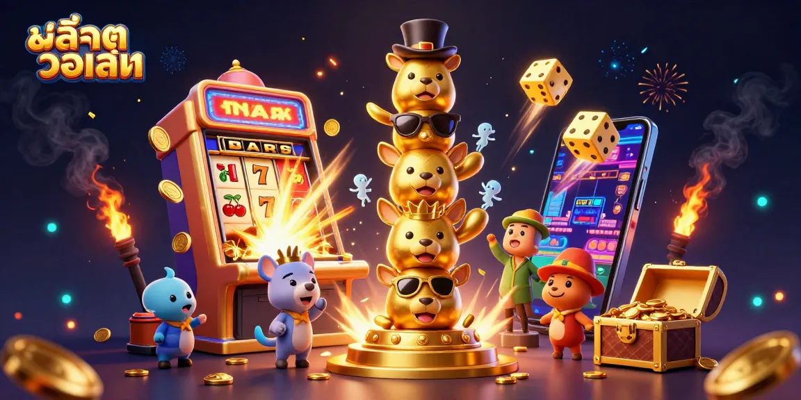 Experience thrilling สล็อตวอเลท action with a vibrant totem pole and a jackpot explosion in a dynamic casino scene.
