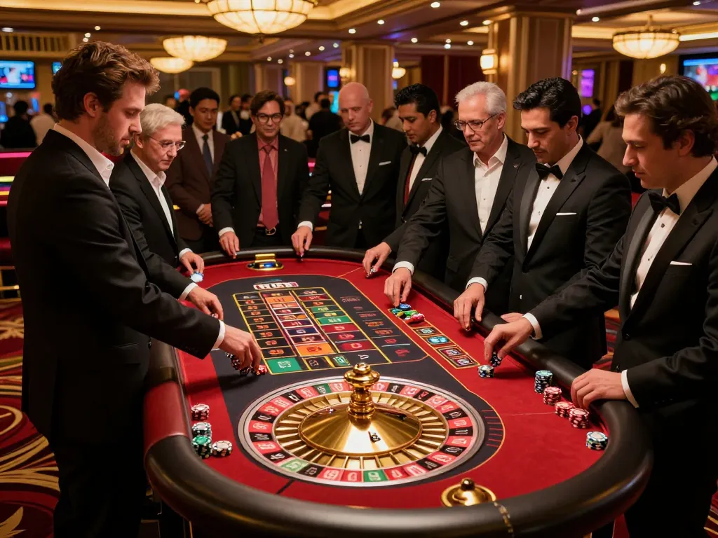 Experience thrilling roulette gameplay at LuckyIndex in a lavish Vegas casino setting.