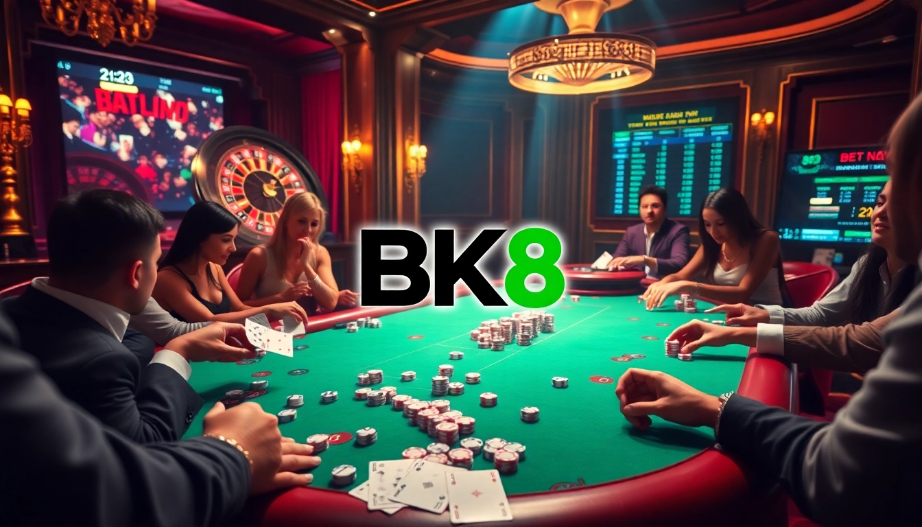 Experience thrilling gameplay at BK8 with vibrant casino tables, exciting players, and dynamic betting actions.