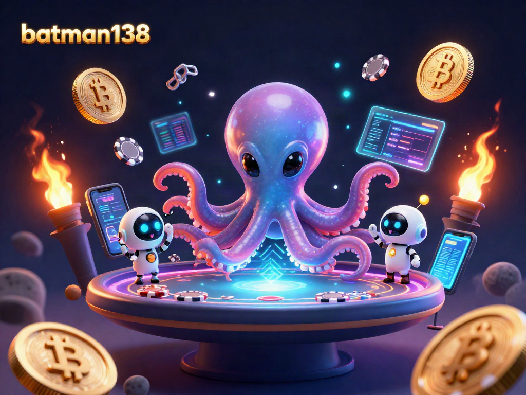 Engage with batman138's vibrant casino universe featuring a cartoon octopus and a tiny robot.