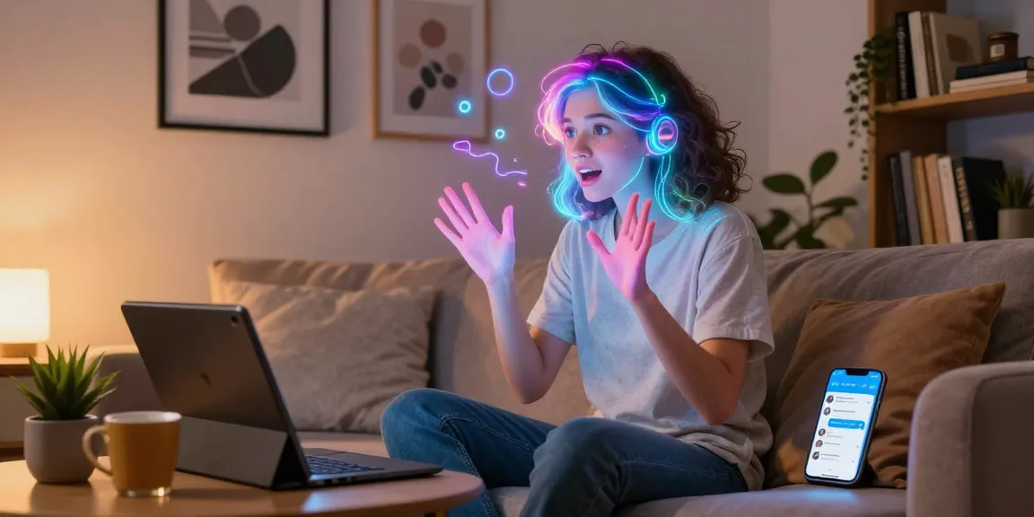 Dynamic interaction with an AI girlfriend in a cozy digital room, showcasing emotional connection.