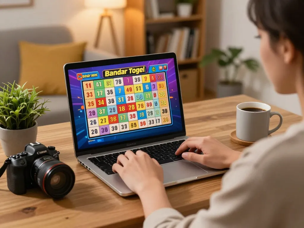 Permainan bandar togel yang menarik di laptop dalam suasana rumah yang nyaman.