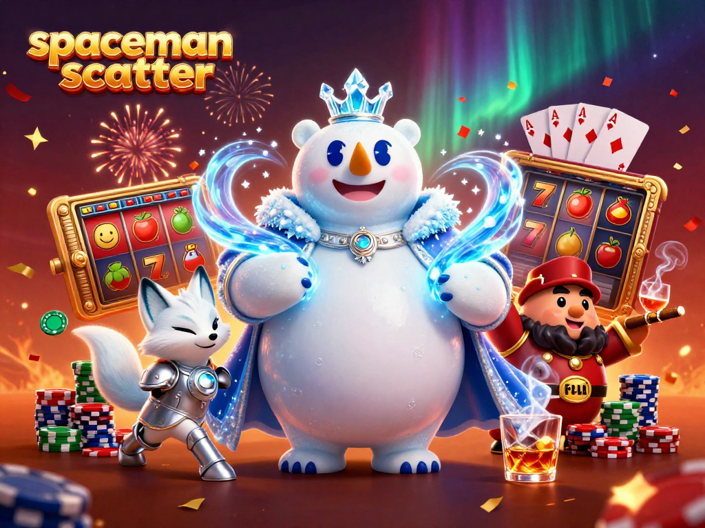 Experience the excitement of spaceman scatter featuring vibrant slot reels and energetic characters in a thrilling casino scene.