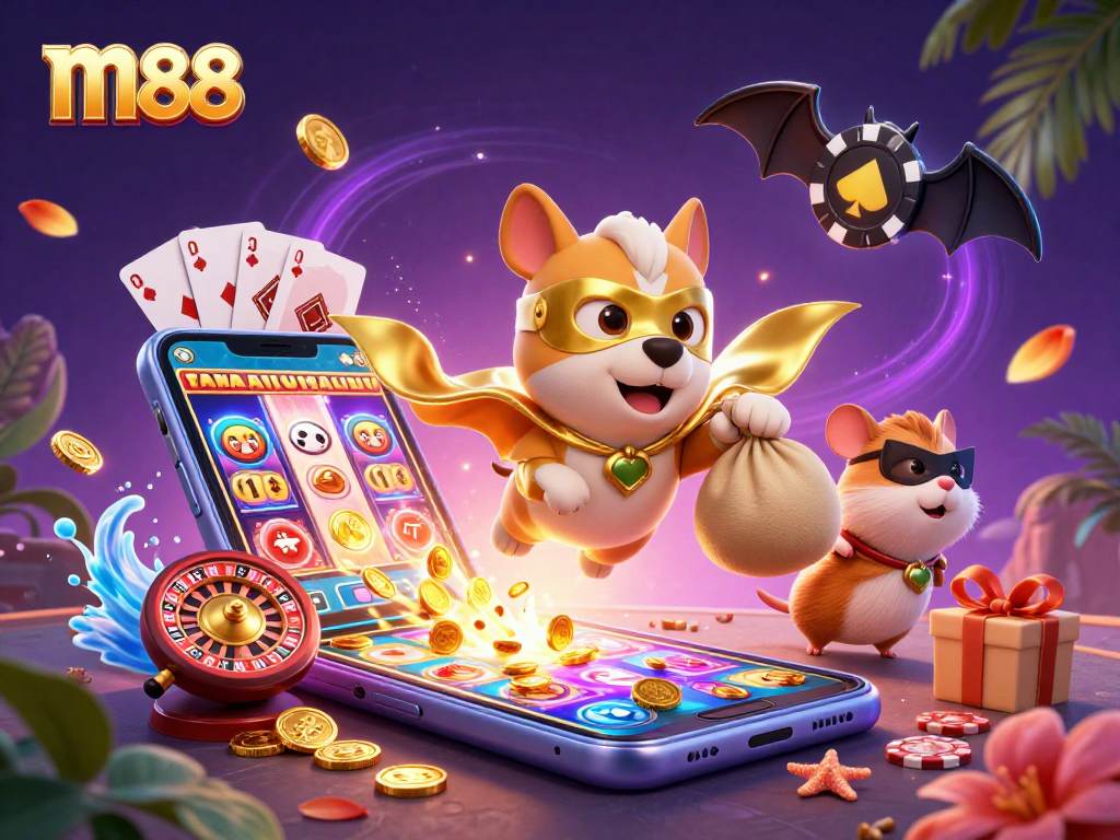 m88 แสดงการเล่นเกมสล็อตจากโทรศัพท์สดที่เต็มไปด้วยเหรียญทองและการ์ดแสดง